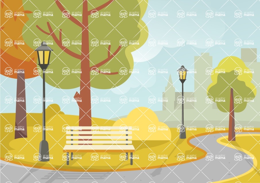 Nature Backgrounds, Patterns and Frames Themed Graphic Collection - Public Park Vector Background